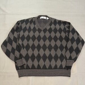 VTG Cypress Link Men Argyle Gold Preppy Active Academia Sweater Cotton USA M4011